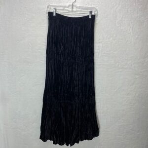Double D Ranch Skirt Black Velvet Tiered Crinkle Country Prairie Maxi Cottage‎ M